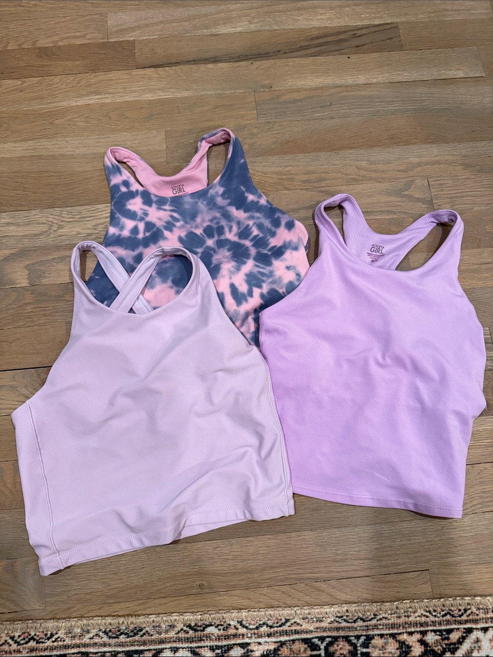 Athleta Girls' Racerback Tank Tops — XL Lavender, Light Pink, Pink-Blue Tie-Dye